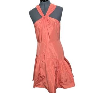 NWT Rebecca Taylor Knot Neck taffeta Coral Halter Dress